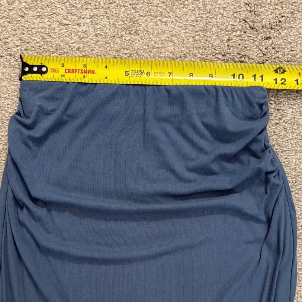 OGL Women XS Move Blue Ruched Waist Midi Skirt Elastic Waist Lined